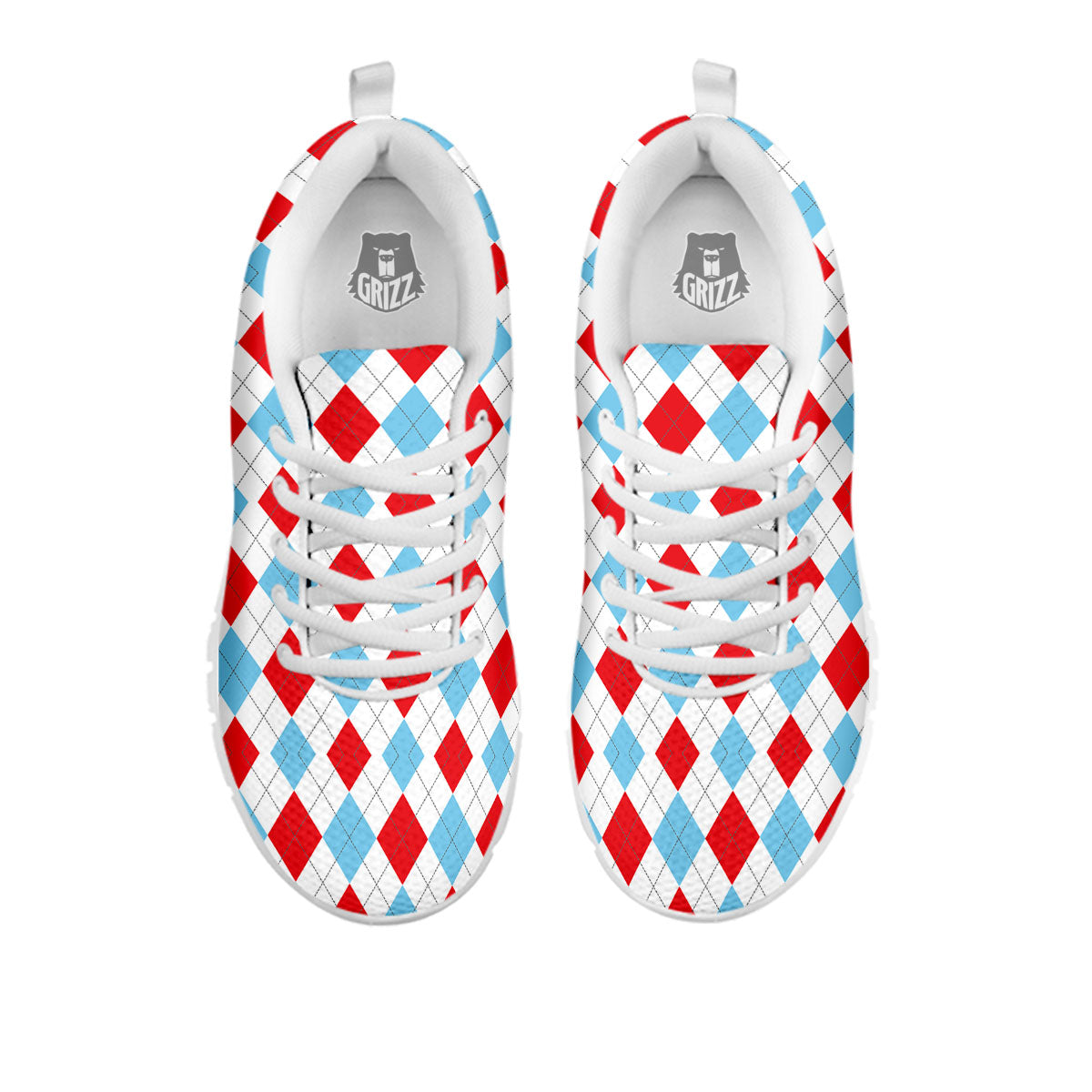 Argyle Blue And Red Print Pattern White Sneaker-grizzshop