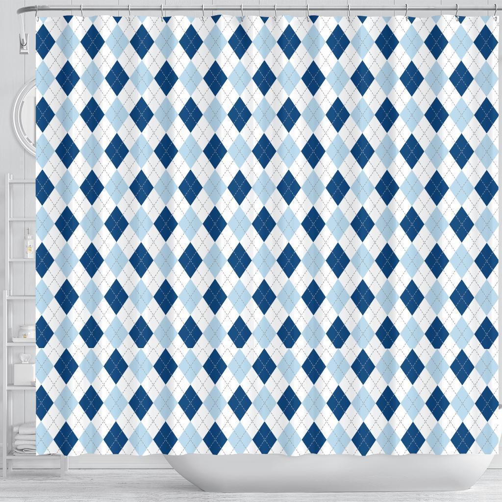 Argyle Blue Pattern Print Bathroom Shower Curtain-grizzshop