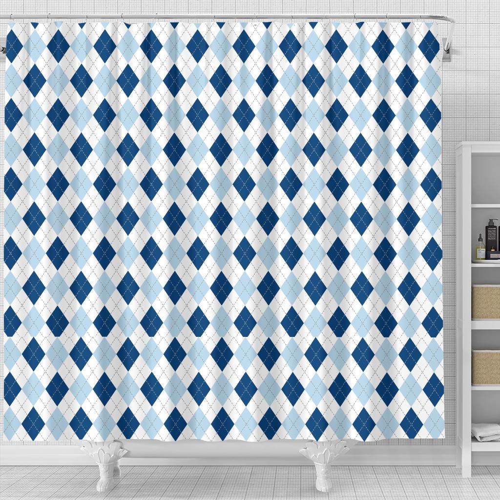 Argyle Blue Pattern Print Bathroom Shower Curtain-grizzshop
