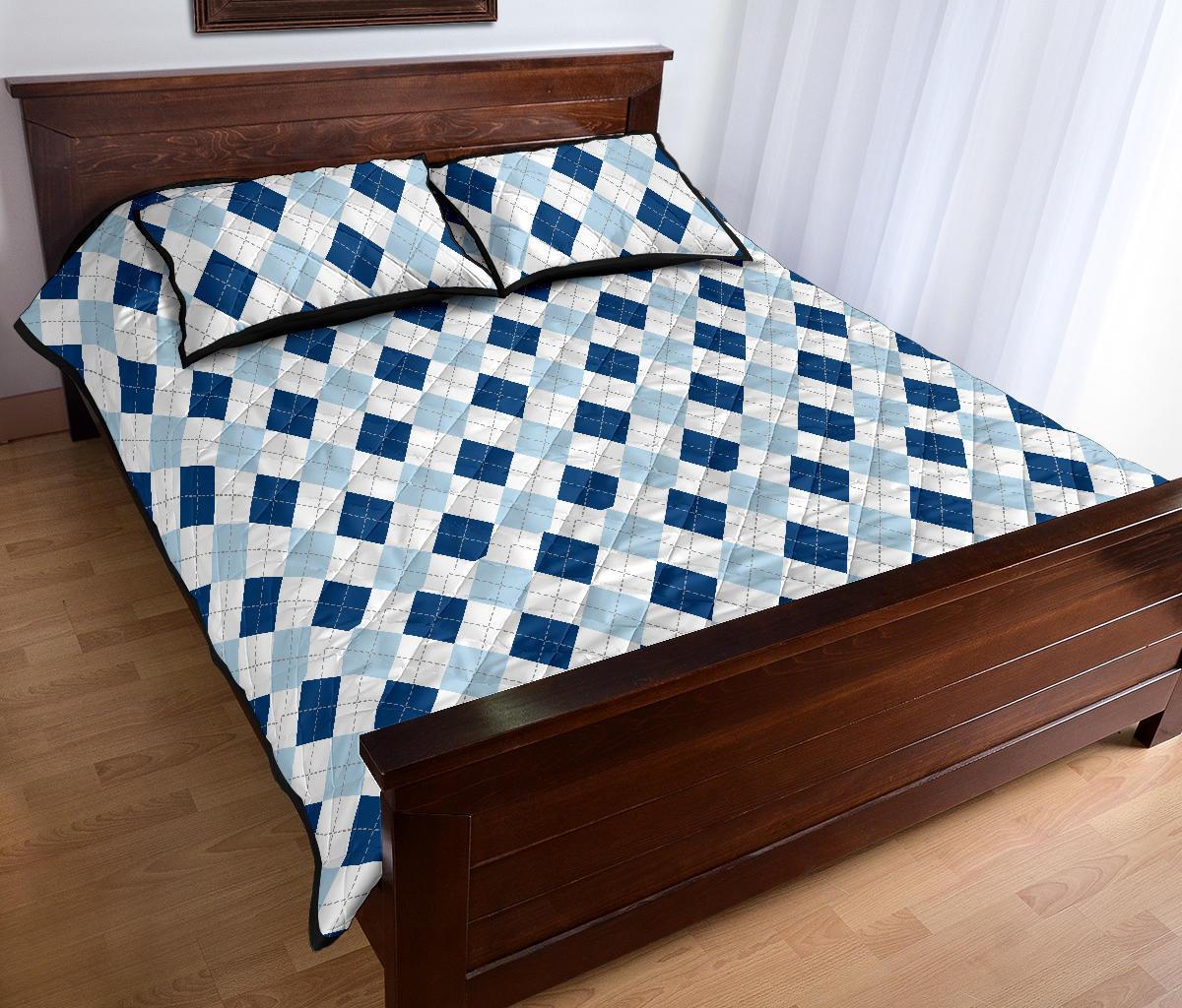 Argyle Blue Pattern Print Bed Set Quilt-grizzshop