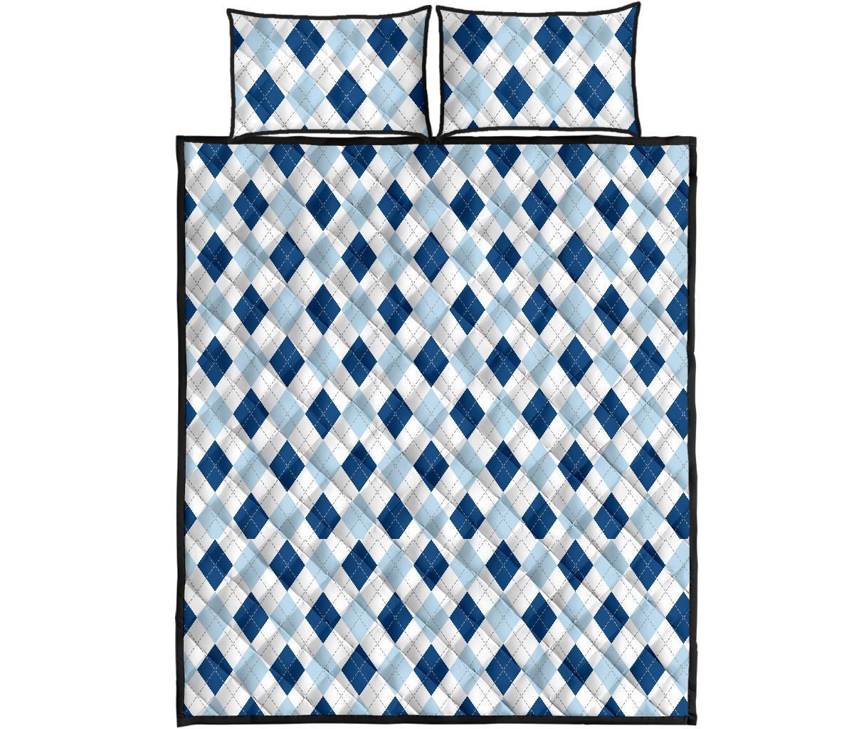 Argyle Blue Pattern Print Bed Set Quilt-grizzshop
