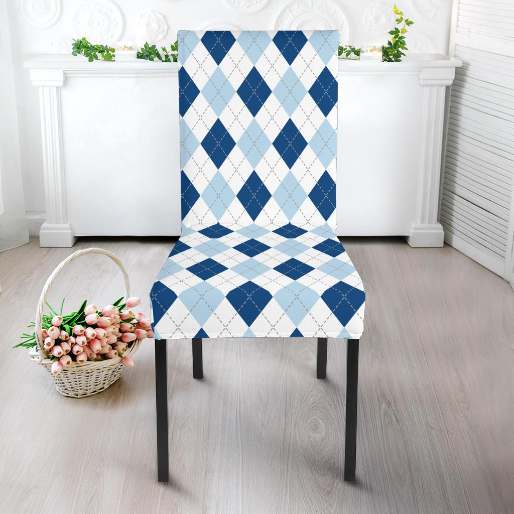 Argyle Blue Pattern Print Chair Cover-grizzshop