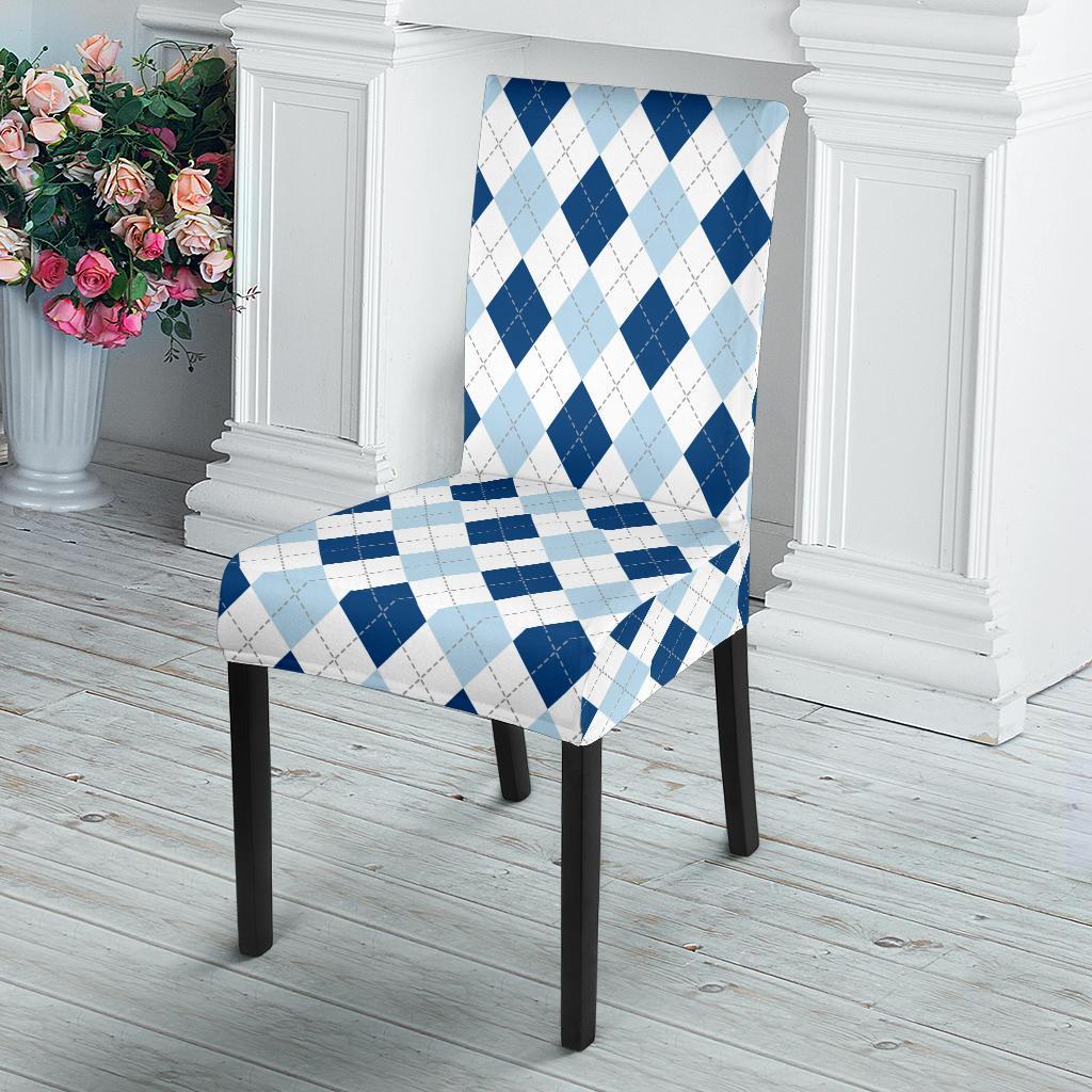 Argyle Blue Pattern Print Chair Cover-grizzshop