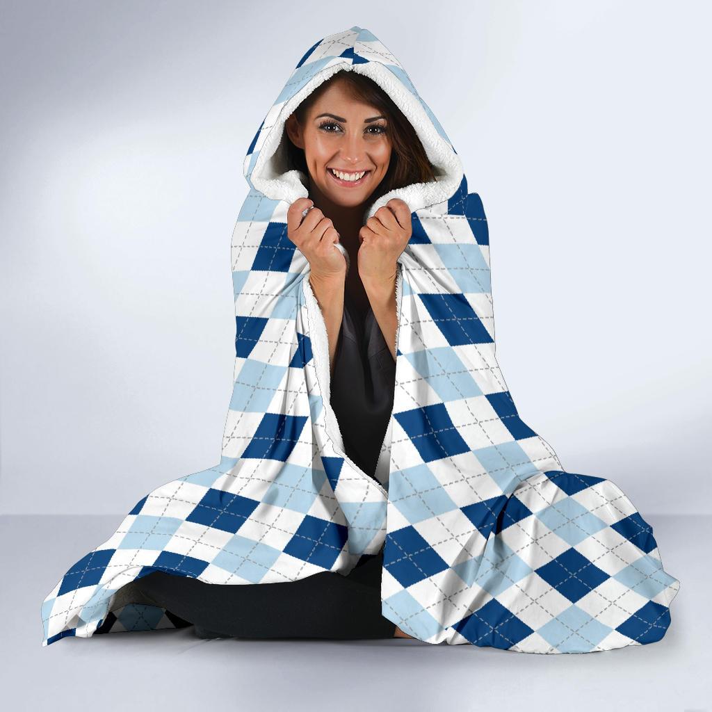Argyle Blue Pattern Print Hooded Blanket-grizzshop