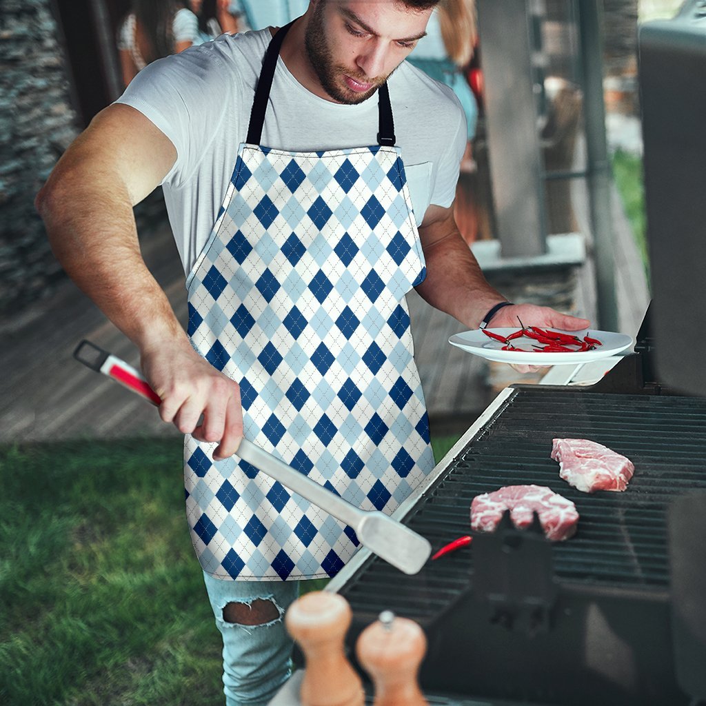 Argyle Blue Pattern Print Men's Apron-grizzshop
