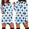 Argyle Blue Pattern Print Women Hoodie Dress-grizzshop