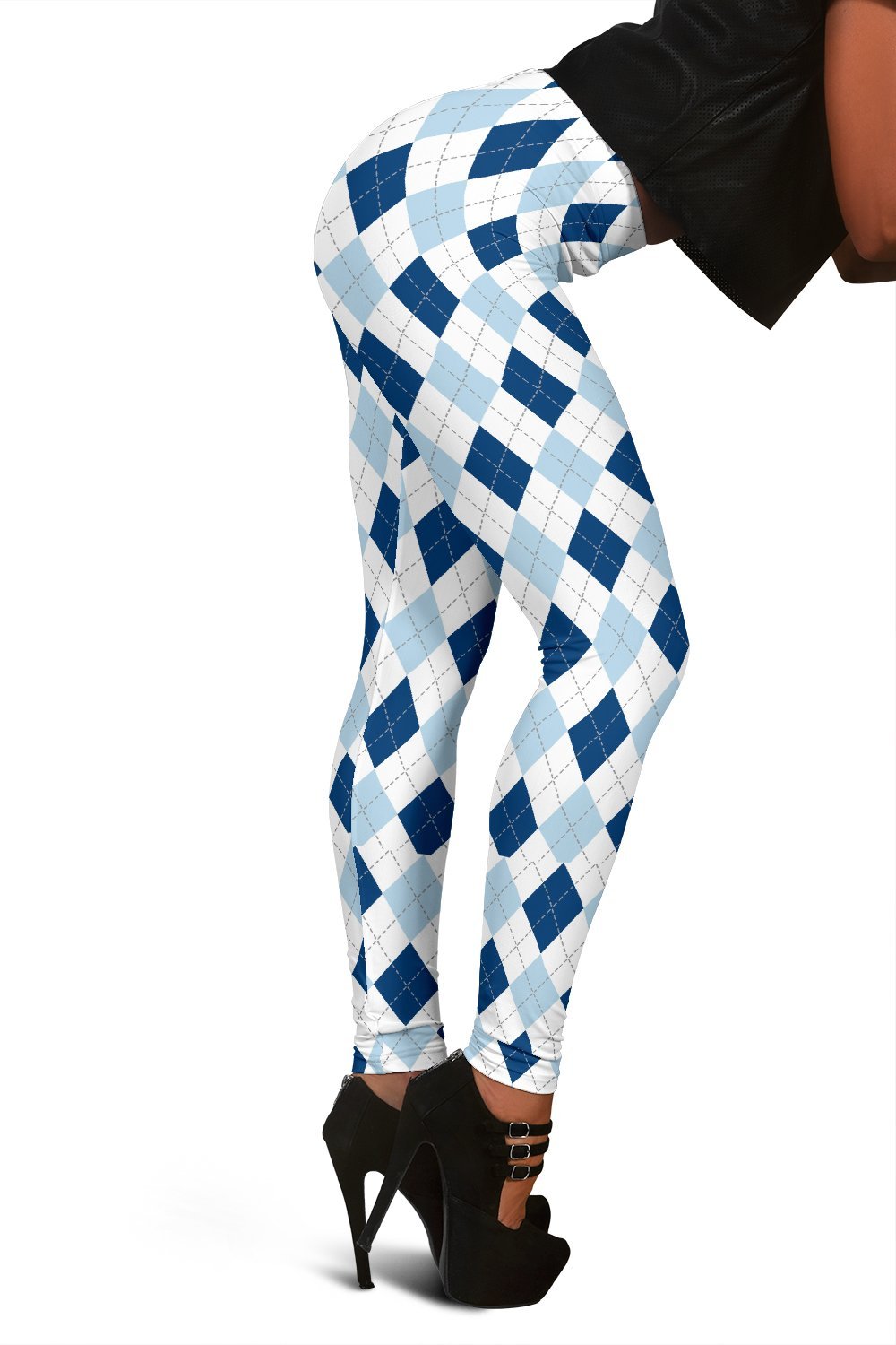 Argyle Blue Pattern Print Women Leggings-grizzshop