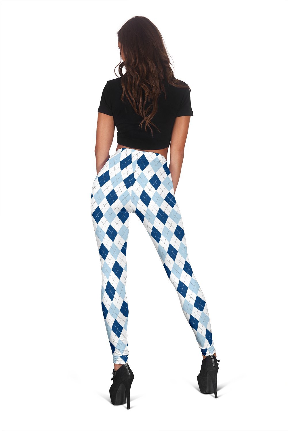 Argyle Blue Pattern Print Women Leggings-grizzshop