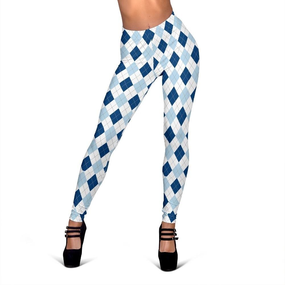 Argyle Blue Pattern Print Women Leggings-grizzshop