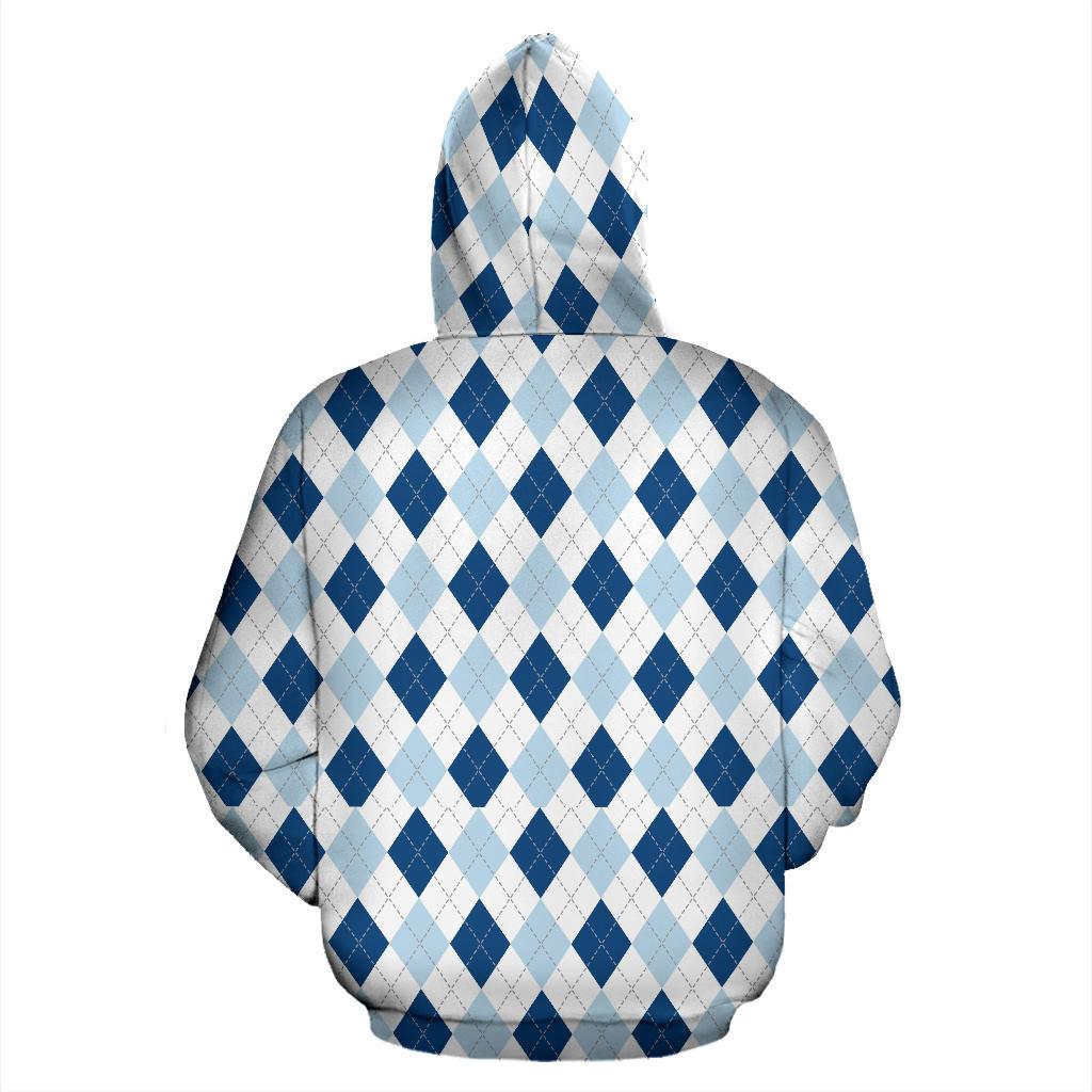 Argyle Blue Pattern Print Women Men Pullover Hoodie-grizzshop