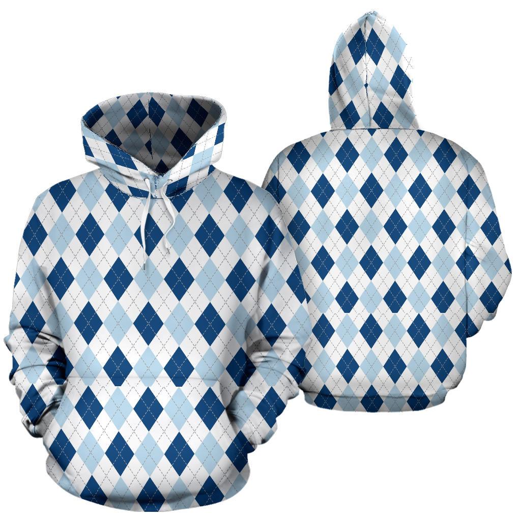 Argyle Blue Pattern Print Women Men Pullover Hoodie-grizzshop