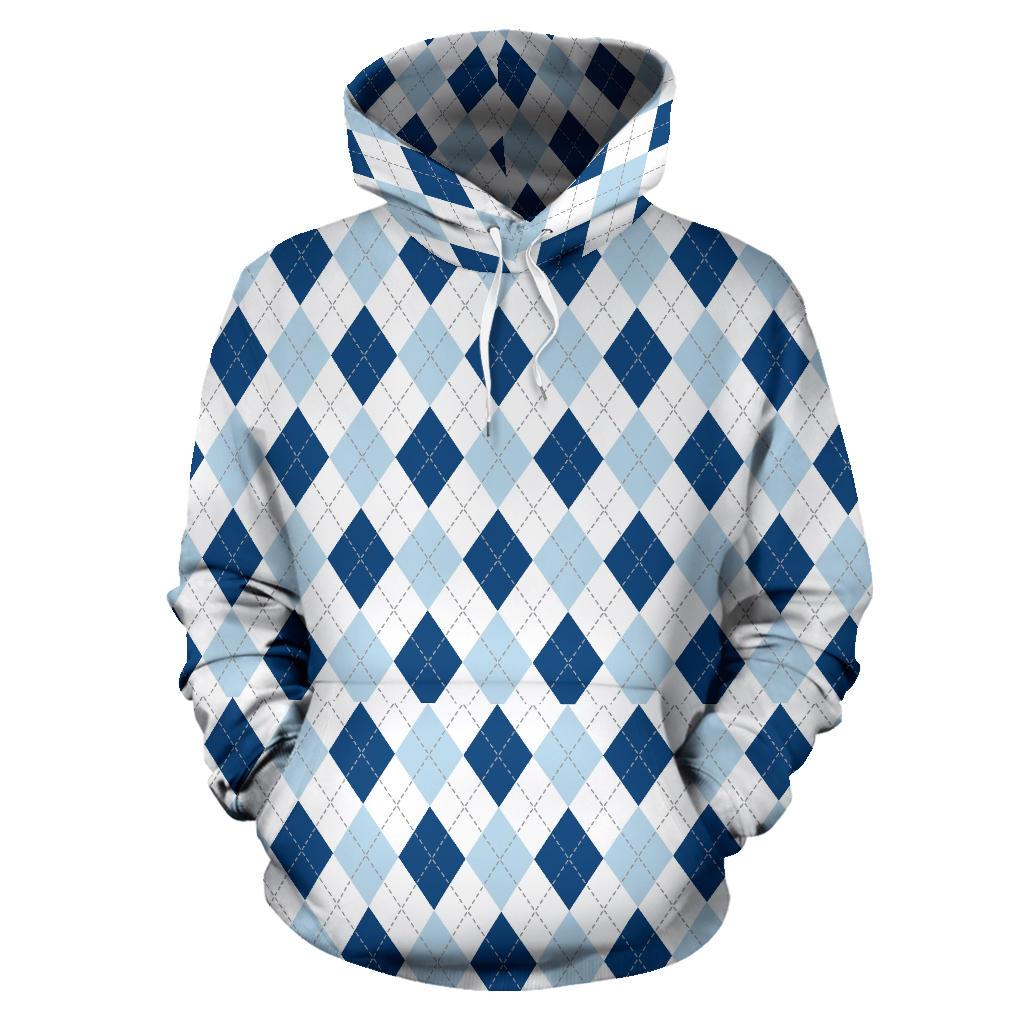 Argyle Blue Pattern Print Women Men Pullover Hoodie-grizzshop