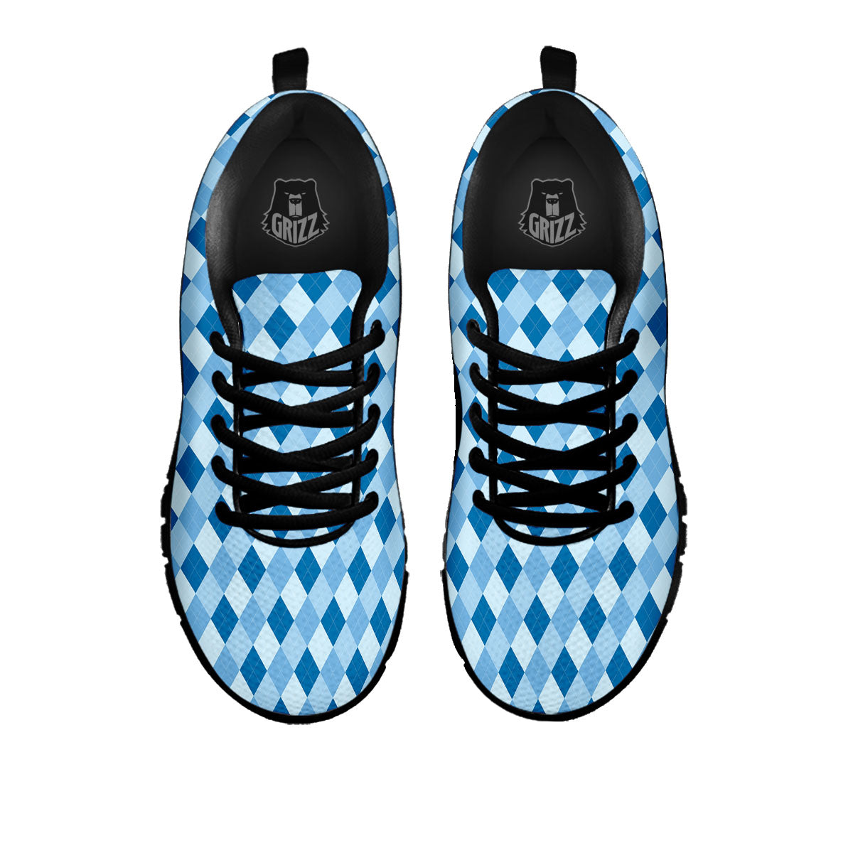 Argyle Blue Print Pattern Black Sneaker-grizzshop