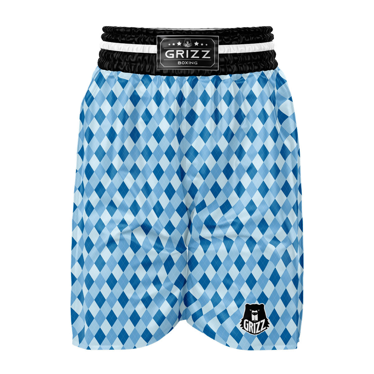 Argyle Blue Print Pattern Boxing Shorts-grizzshop