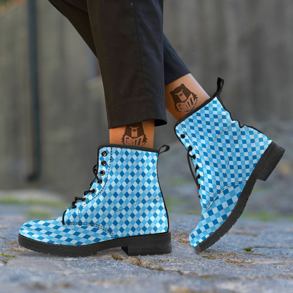 Argyle Blue Print Pattern Leather Boots-grizzshop