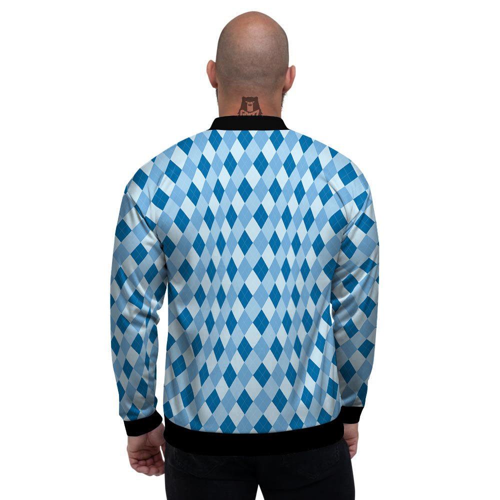 Argyle Blue Print Pattern Men's Bomber Jacket-grizzshop
