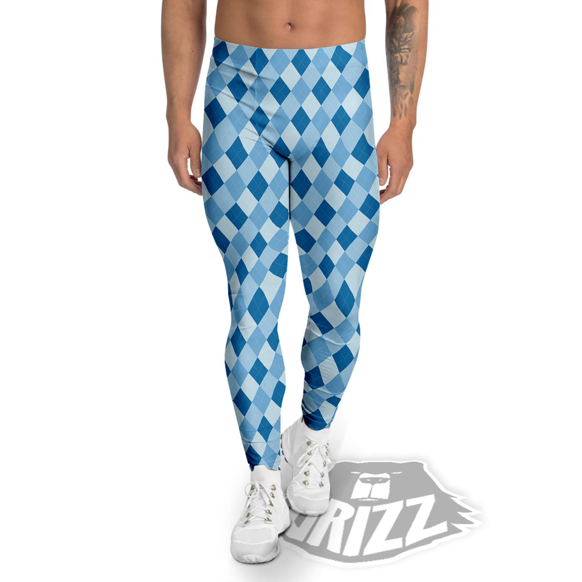 Argyle Blue Print Pattern Men's Leggings-grizzshop