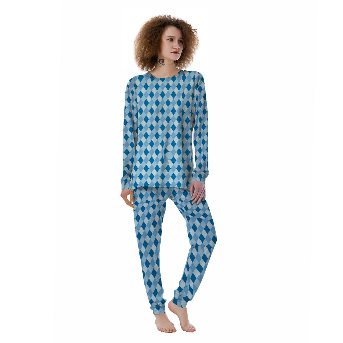 Argyle Blue Print Pattern Women's Pajamas-grizzshop