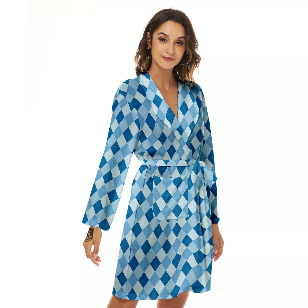 Argyle Blue Print Pattern Women's Robe-grizzshop