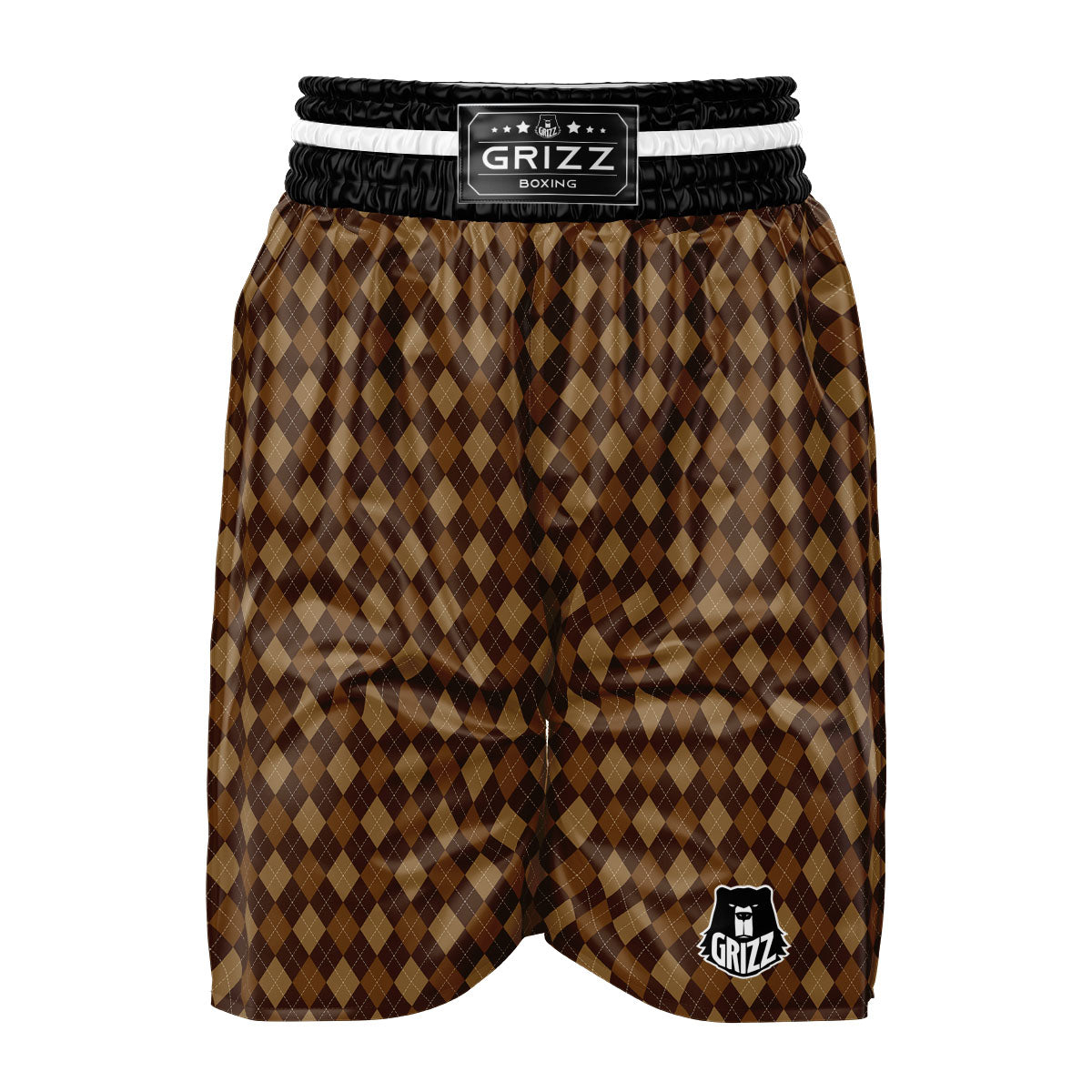 Argyle Brown Print Pattern Boxing Shorts-grizzshop