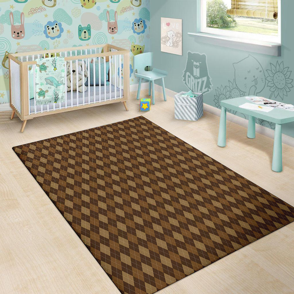 Argyle Brown Print Pattern Floor Mat-grizzshop