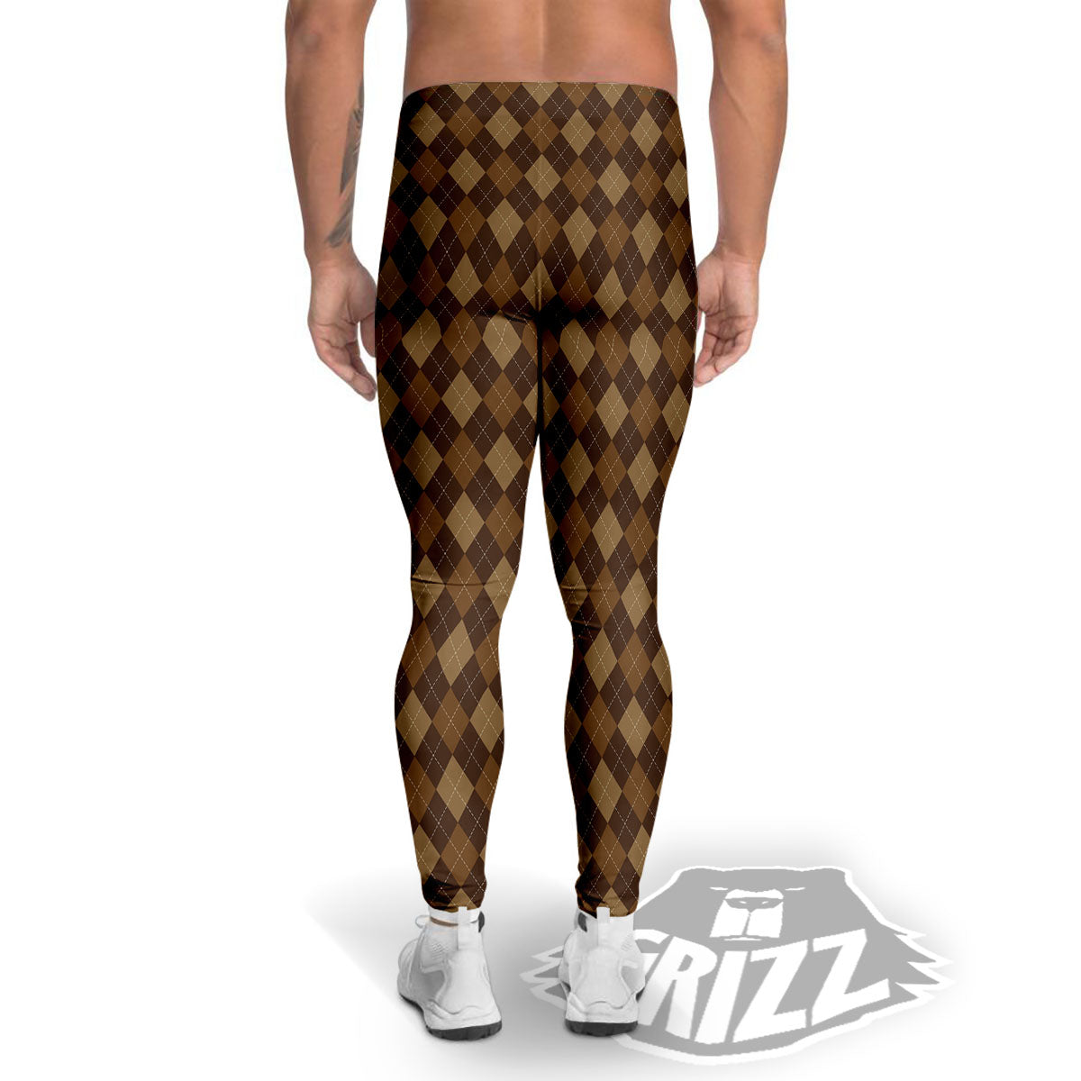 Argyle Brown Print Pattern Men's Leggings-grizzshop
