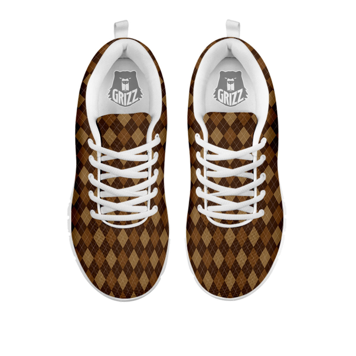 Argyle Brown Print Pattern White Sneaker-grizzshop