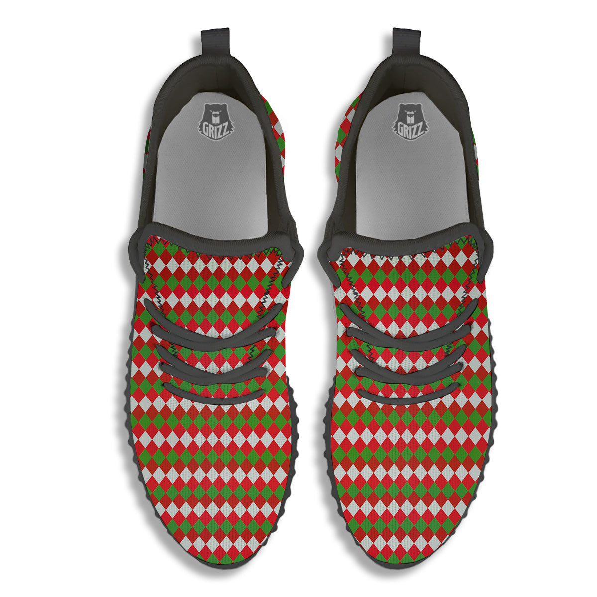 Argyle Christmas Themed Print Pattern Black Walking Shoes-grizzshop