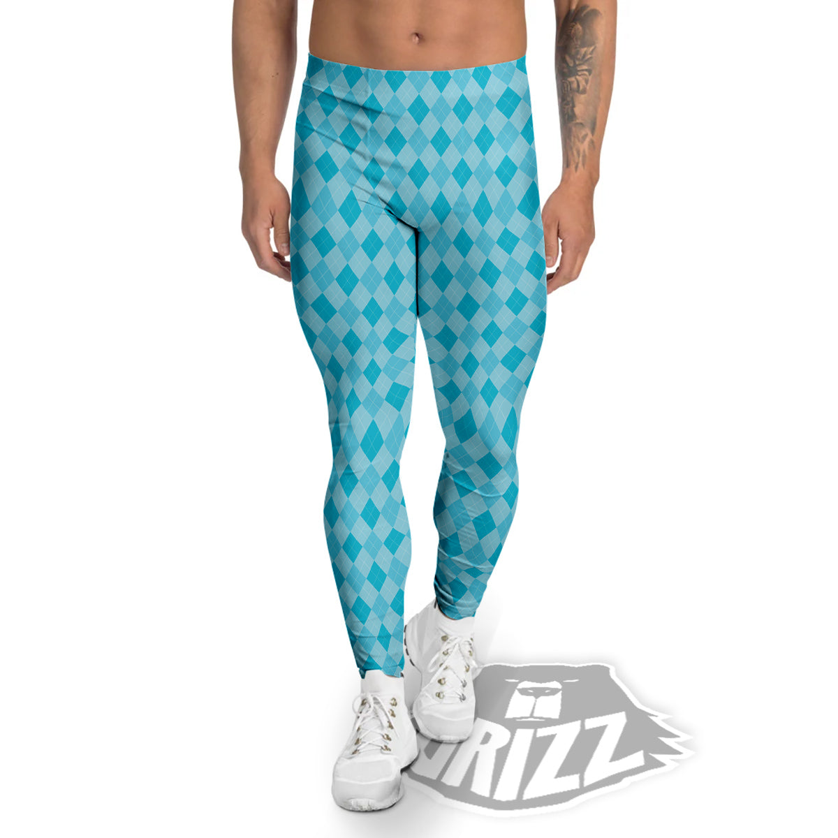 Argyle Classic Blue Print Pattern Men's Leggings-grizzshop