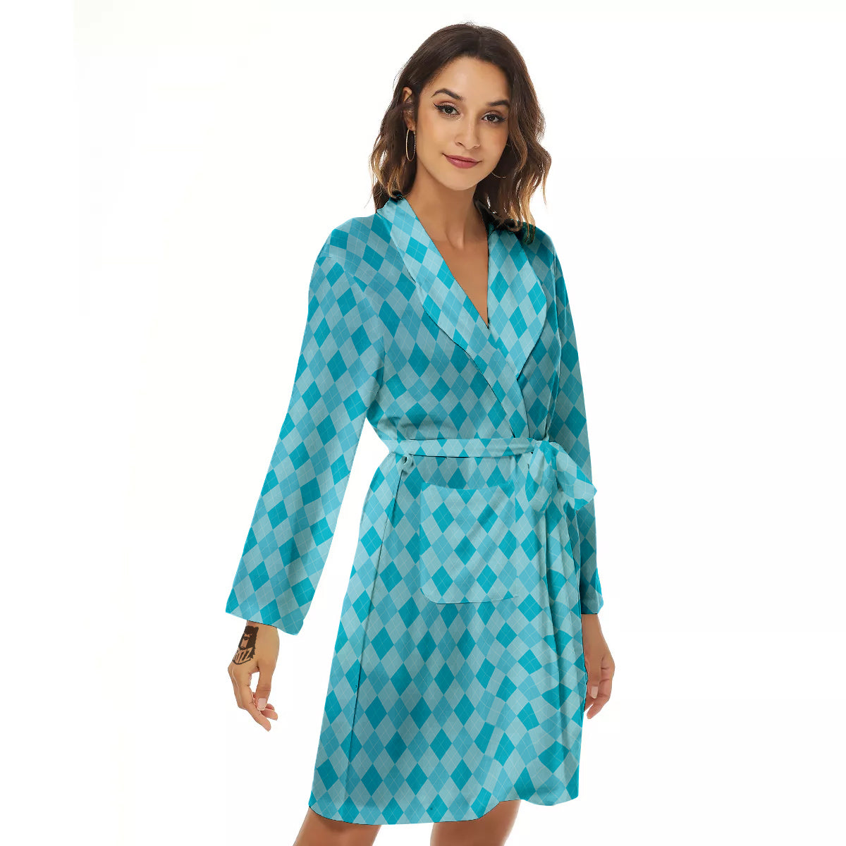 Argyle Classic Blue Print Pattern Women's Robe-grizzshop