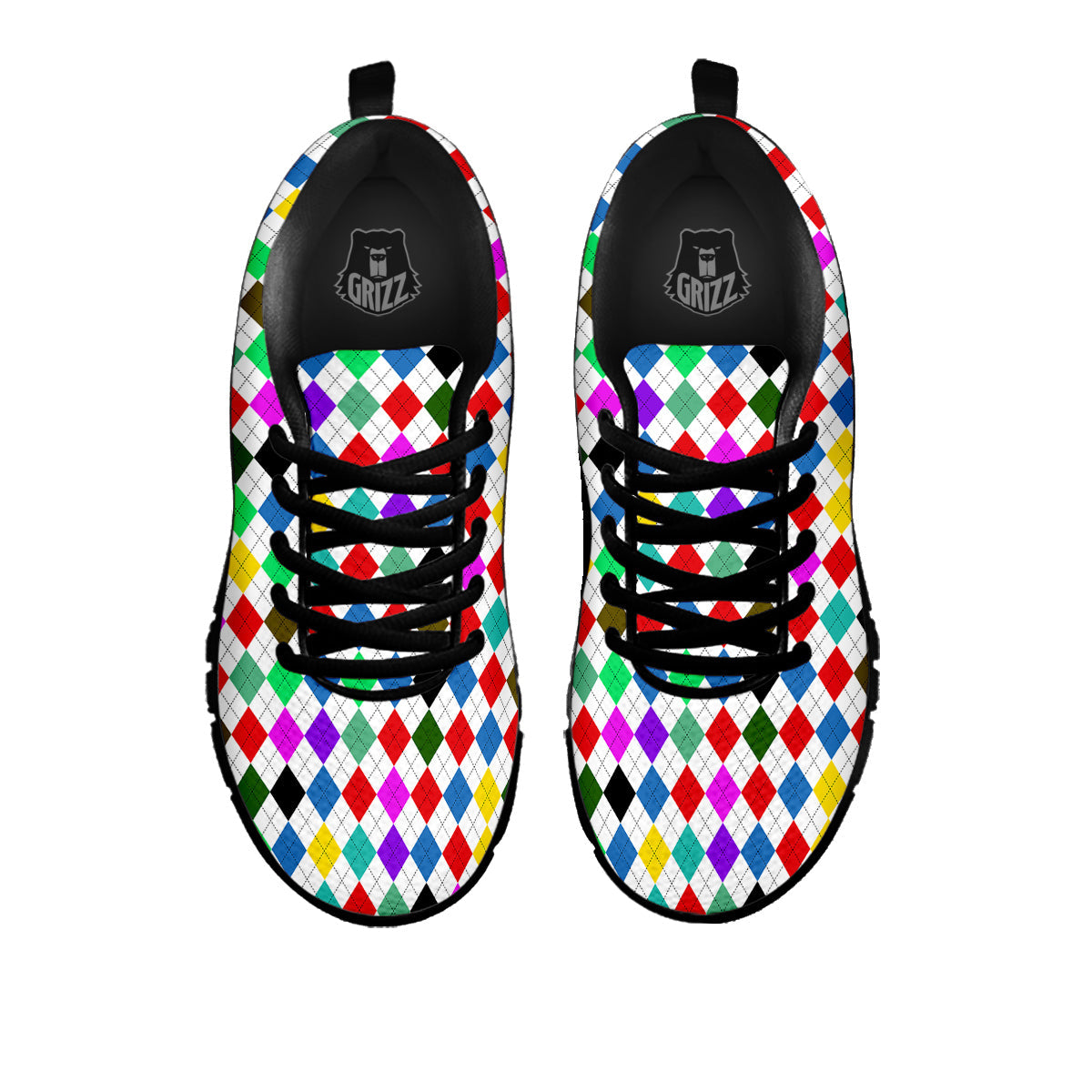 Argyle Colorful Print Pattern Black Sneaker-grizzshop