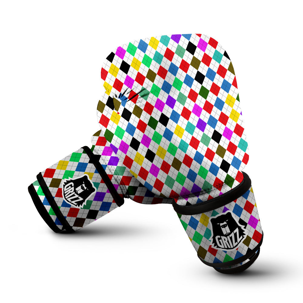 Argyle Colorful Print Pattern Boxing Gloves-grizzshop