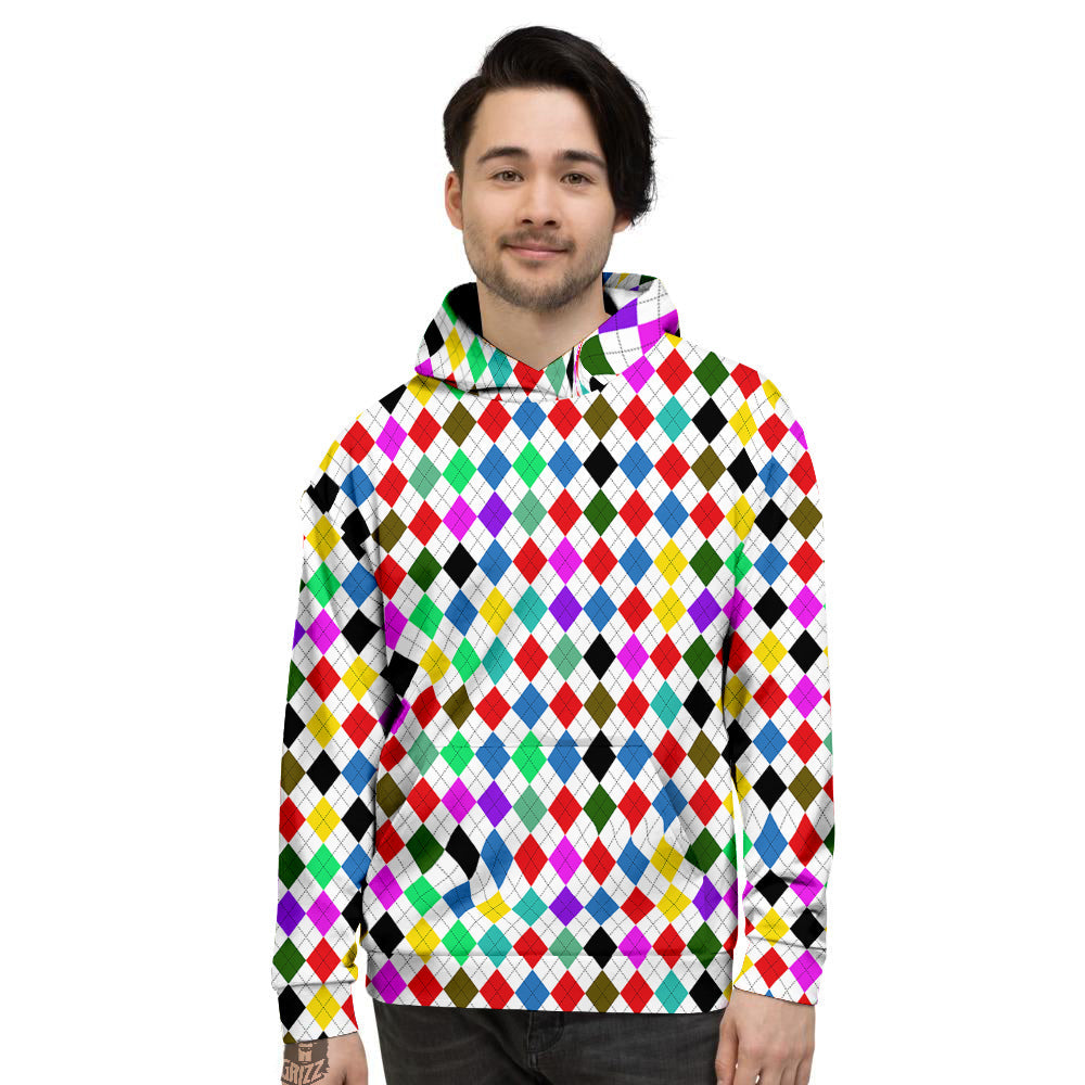 Argyle Colorful Print Pattern Men's Hoodie-grizzshop