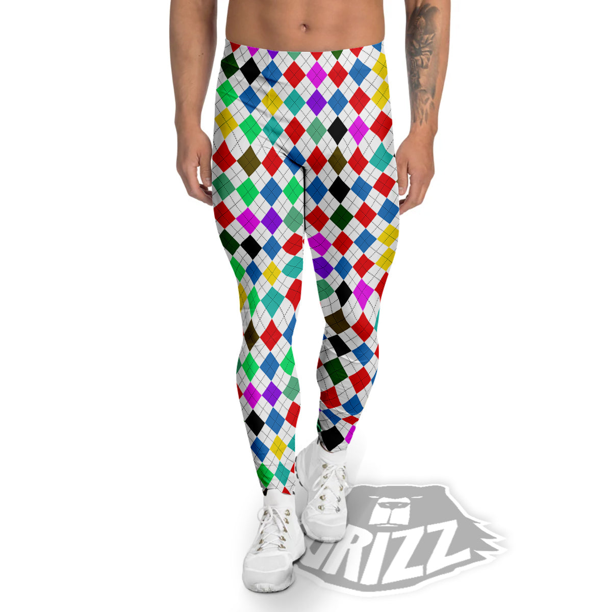 Argyle Colorful Print Pattern Men's Leggings-grizzshop