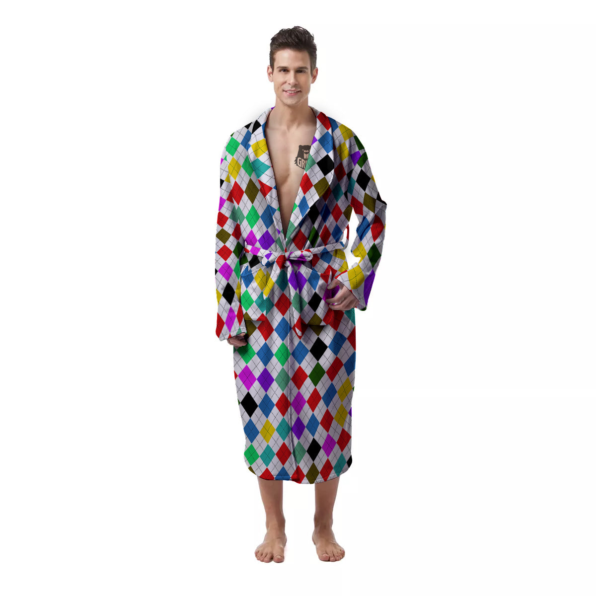 Argyle Colorful Print Pattern Men's Robe-grizzshop