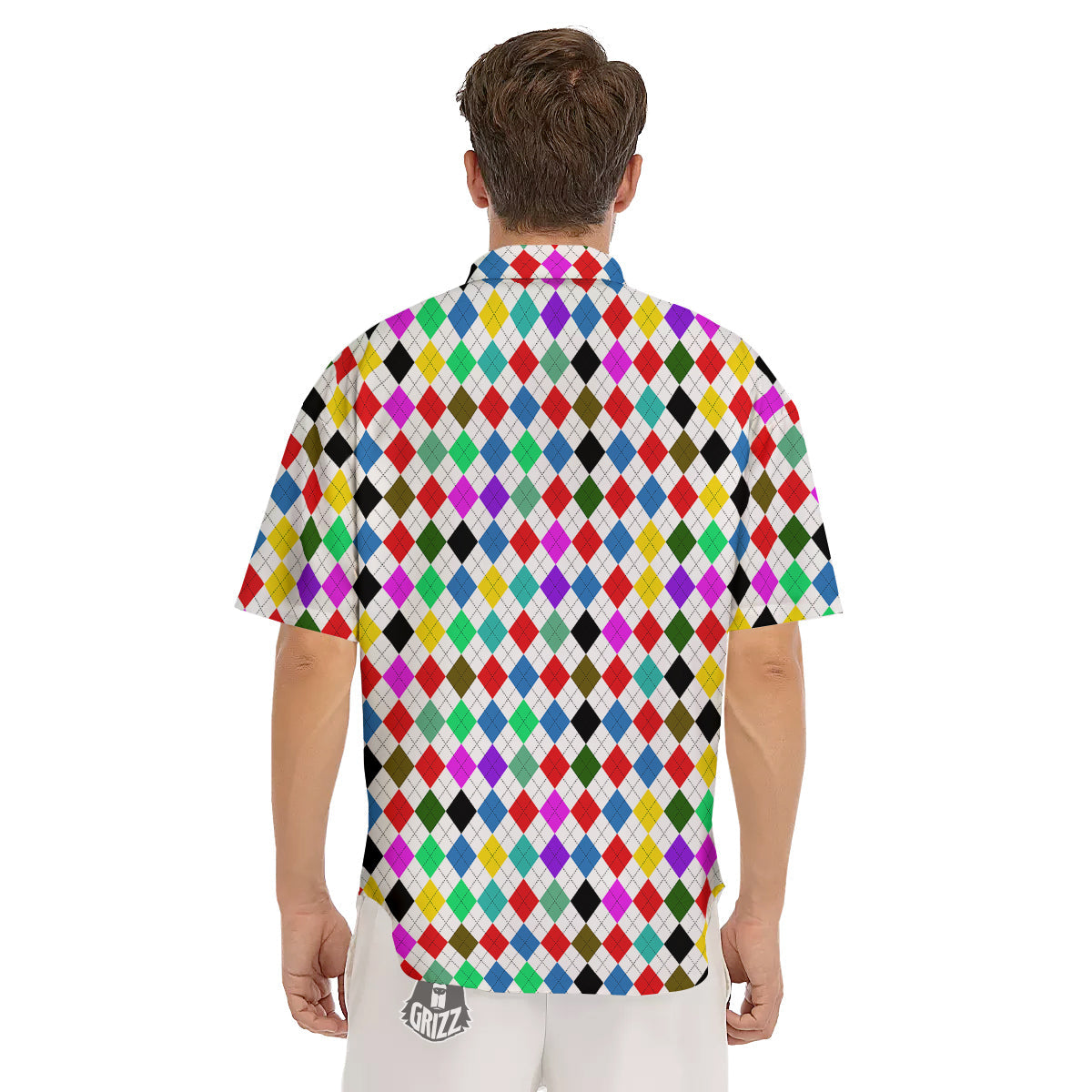 Argyle Colorful Print Pattern Men's Short Sleeve Shirts-grizzshop