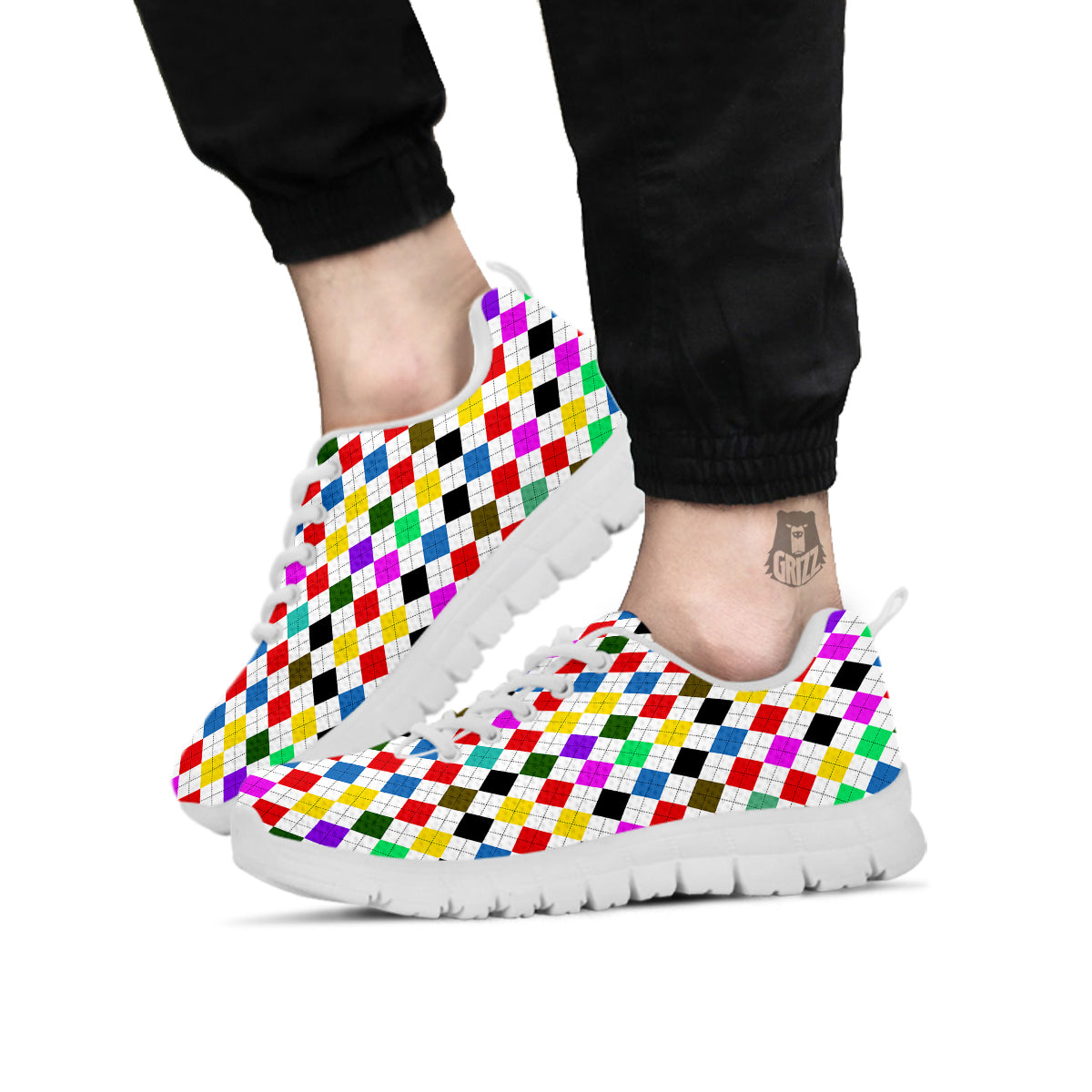 Argyle Colorful Print Pattern White Sneaker-grizzshop