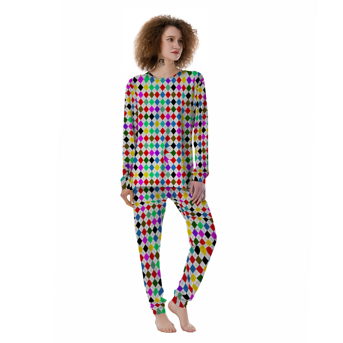 Argyle Colorful Print Pattern Women's Pajamas-grizzshop