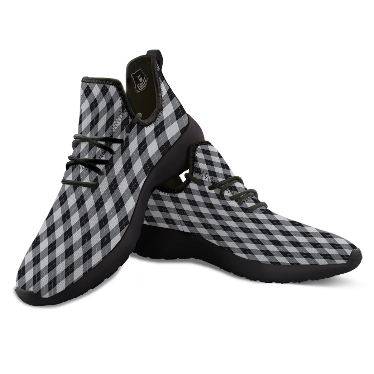 Argyle Dark Grey Print Pattern Black Athletic Shoes-grizzshop