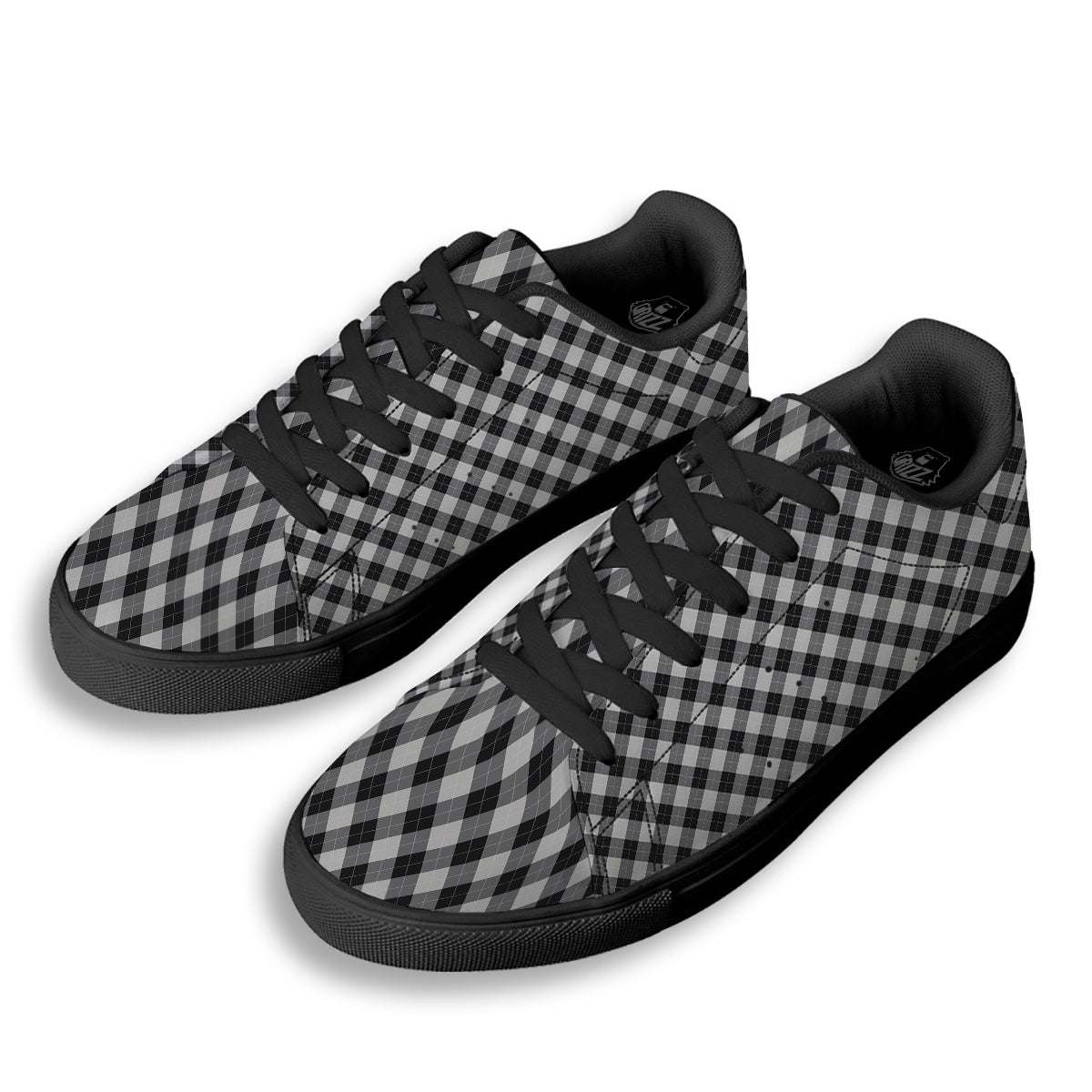 Argyle Dark Grey Print Pattern Black Low Top Sneakers-grizzshop