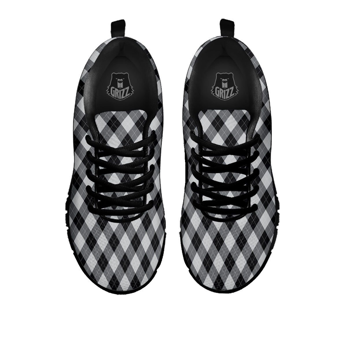 Argyle Dark Grey Print Pattern Black Sneaker-grizzshop