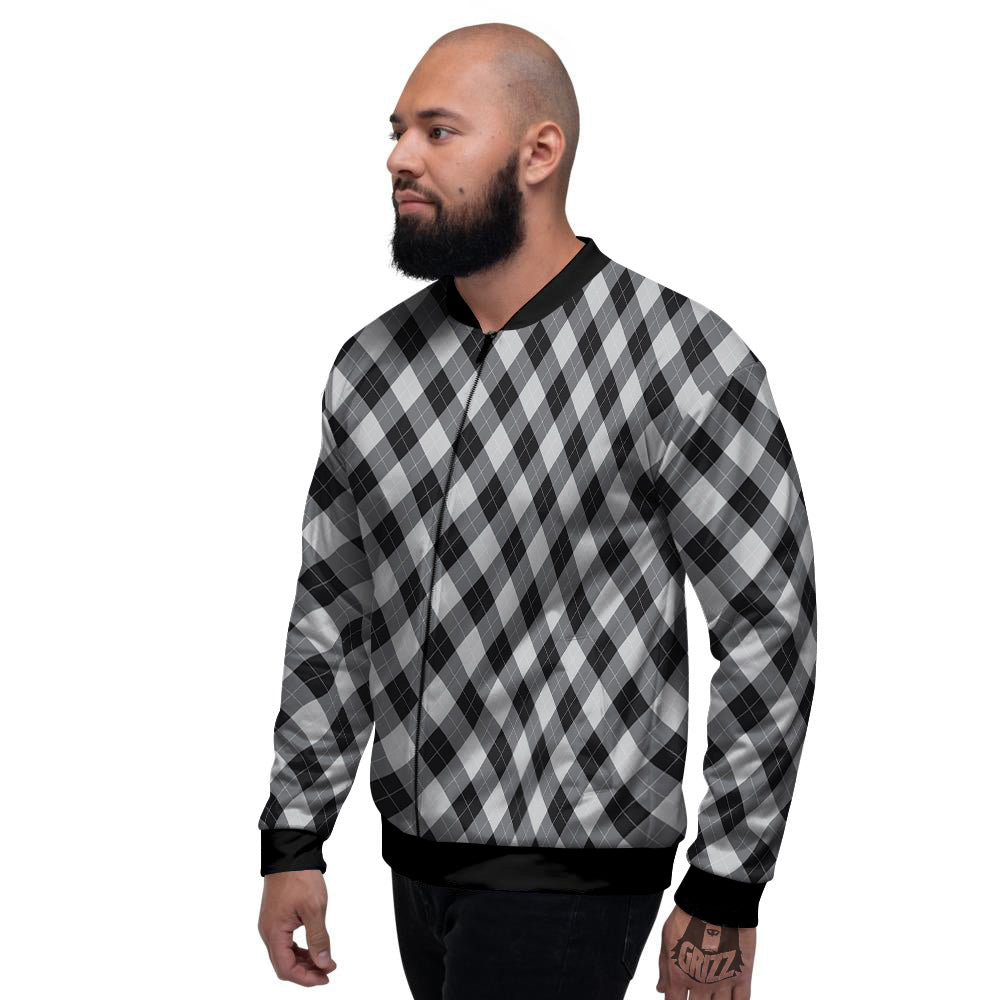 Argyle Dark Grey Print Pattern Men's Bomber Jacket-grizzshop