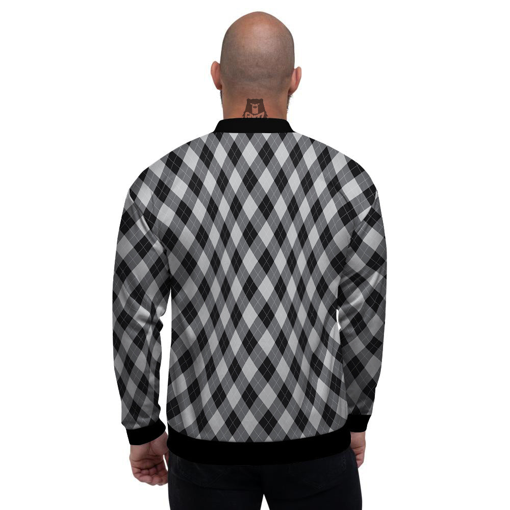 Argyle Dark Grey Print Pattern Men's Bomber Jacket-grizzshop