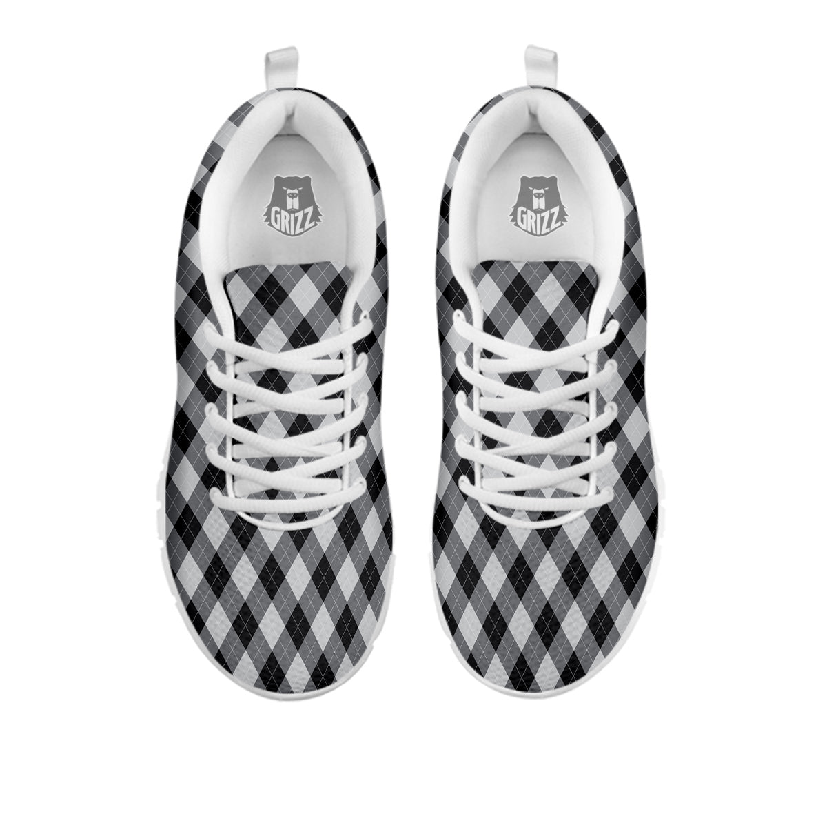 Argyle Dark Grey Print Pattern White Sneaker-grizzshop