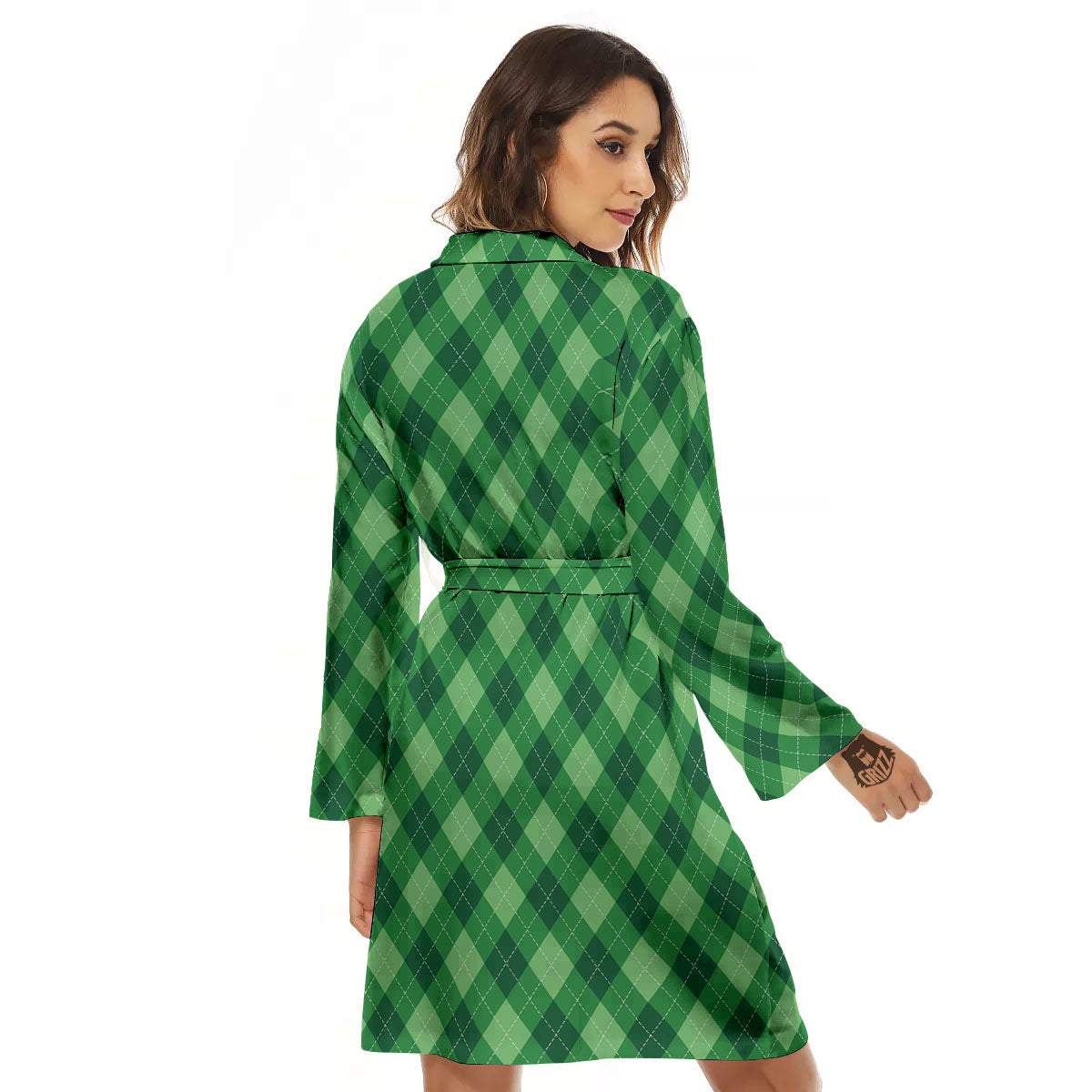 Argyle Forest Green Print Pattern Women's Robe-grizzshop