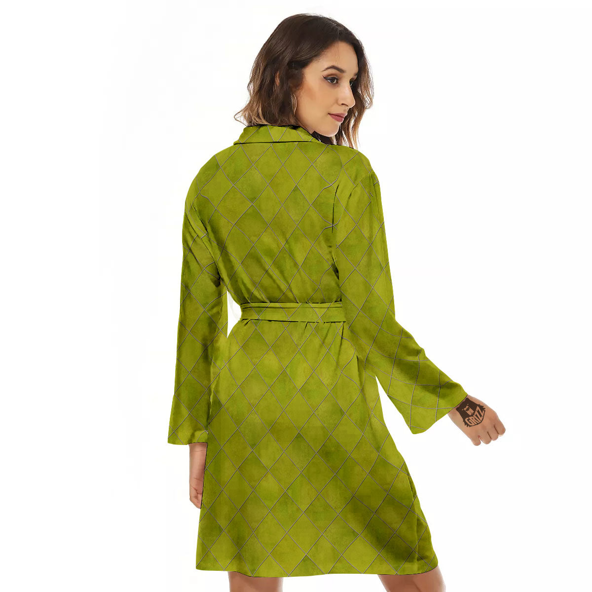 Argyle Grass Green Print Pattern Women's Robe-grizzshop