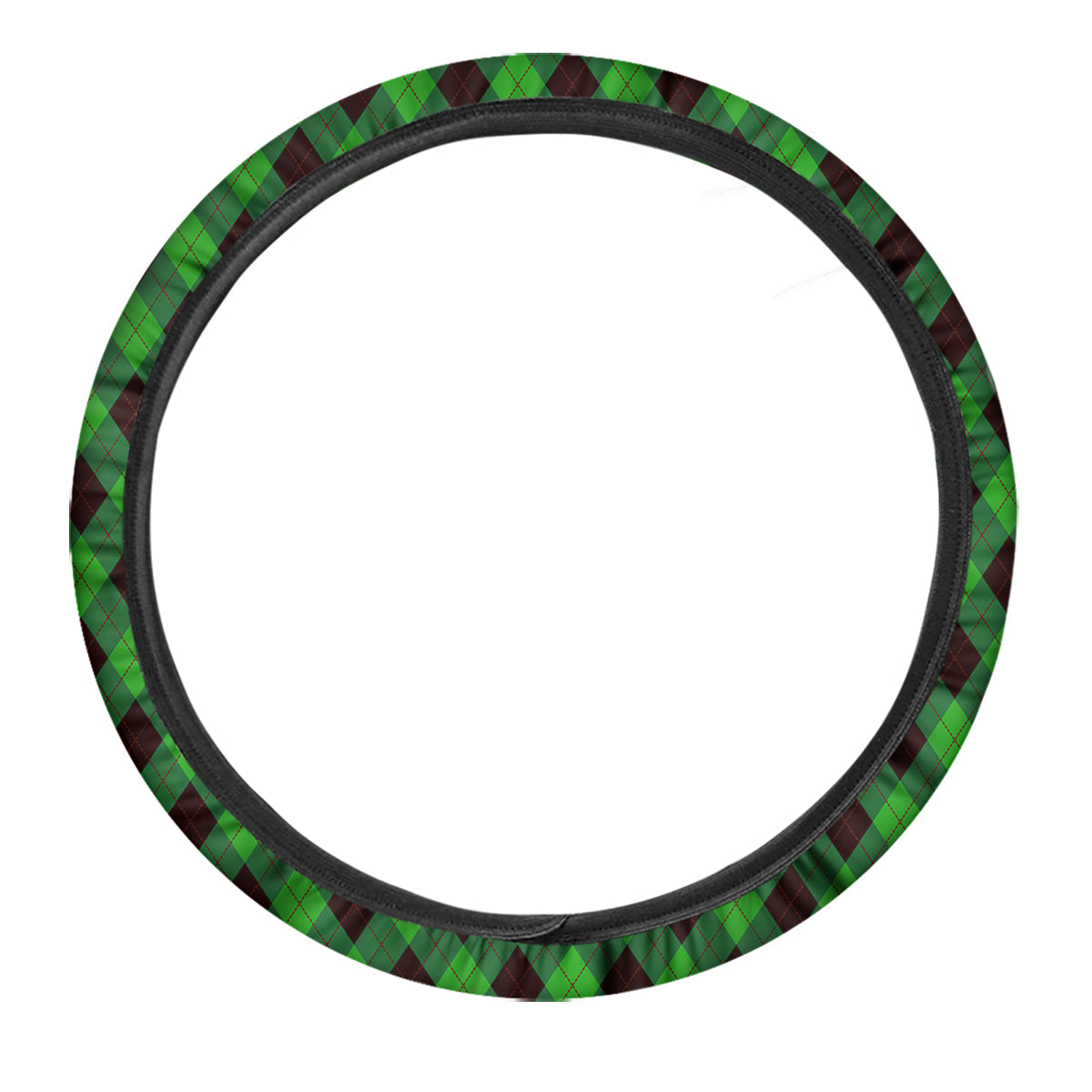Argyle Green And Black Print Pattern Car Steering Wheel Cover-grizzshop