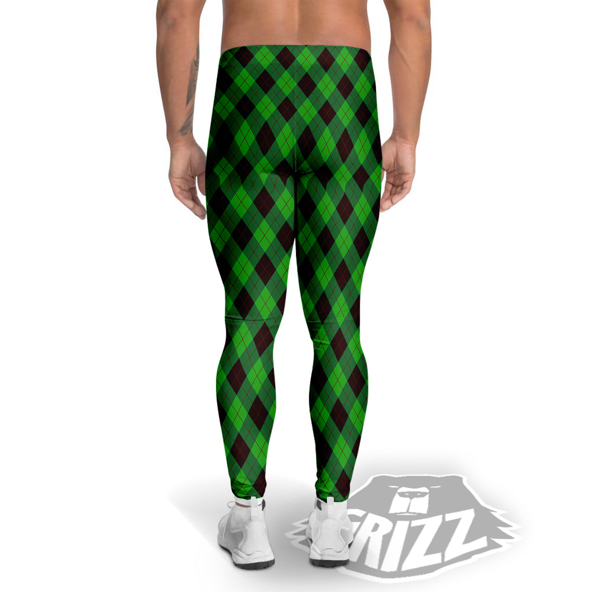 Argyle Green And Black Print Pattern Men's Leggings-grizzshop