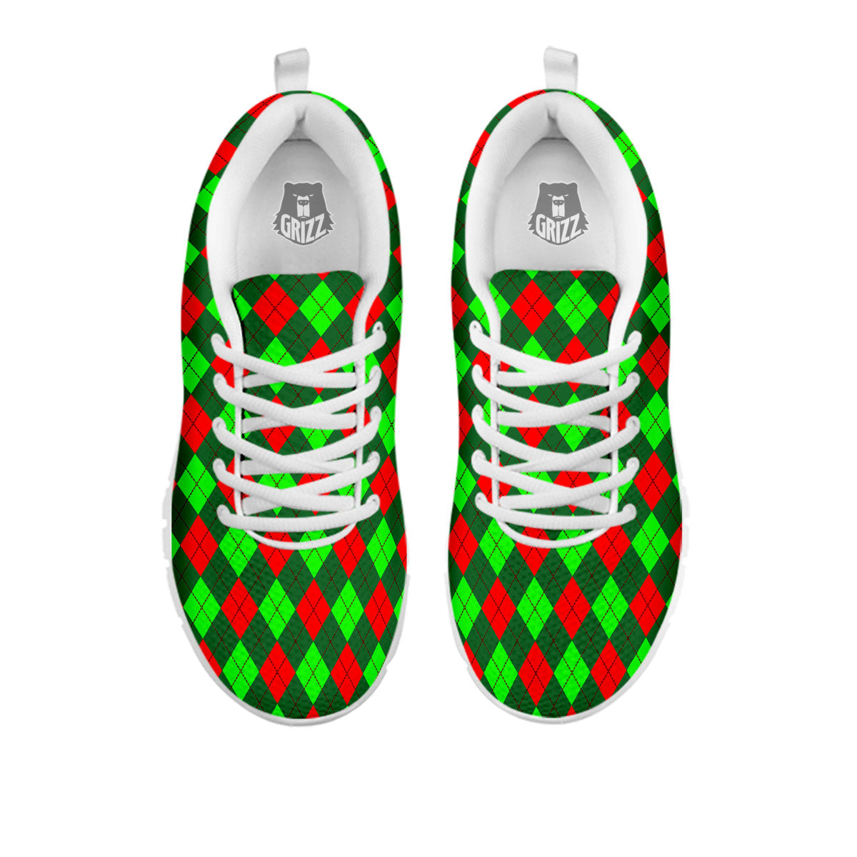 Argyle Green And Red Print Pattern White Sneaker-grizzshop