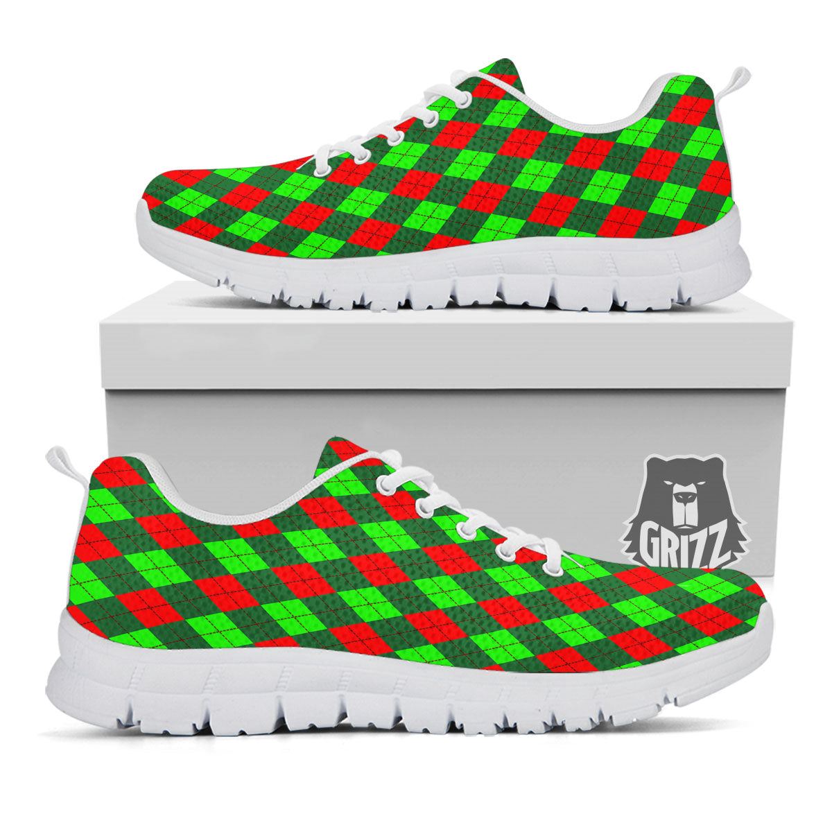 Argyle Green And Red Print Pattern White Sneaker-grizzshop